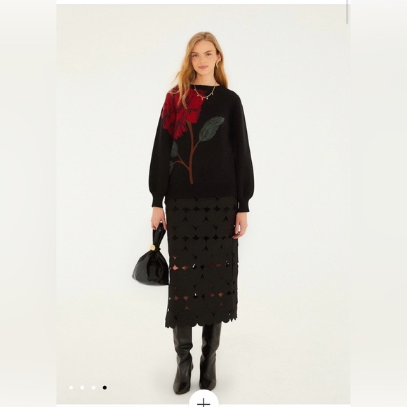 NWOT Farm Rio BLACK ROSALIA PO SWEATER Size XXS - Picture 4 of 9